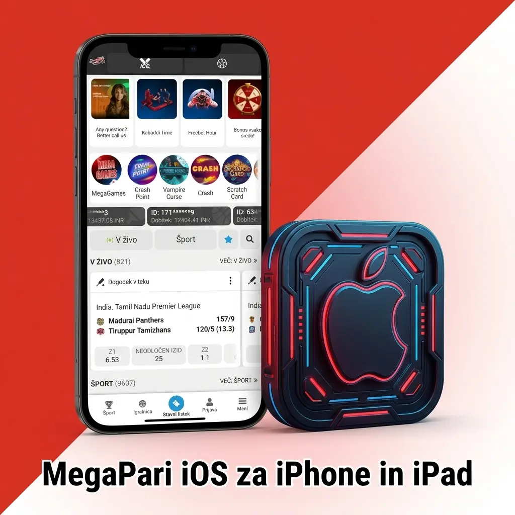 MegaPari iOS aplikacija za iPhone in iPad s športnimi stavami, kazinojem in promocijami